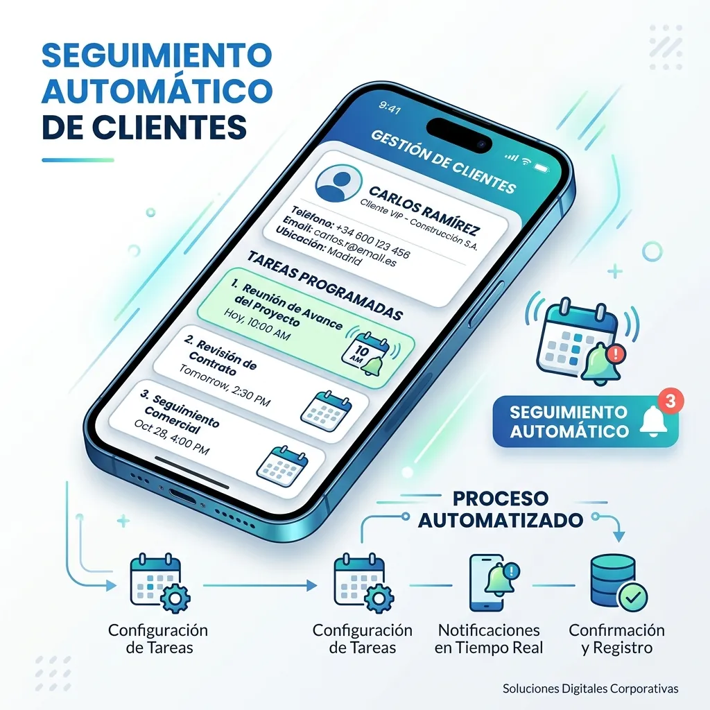 Seguimiento automático de clientes y tareas programadas en la gestión de asesores inmobiliarios