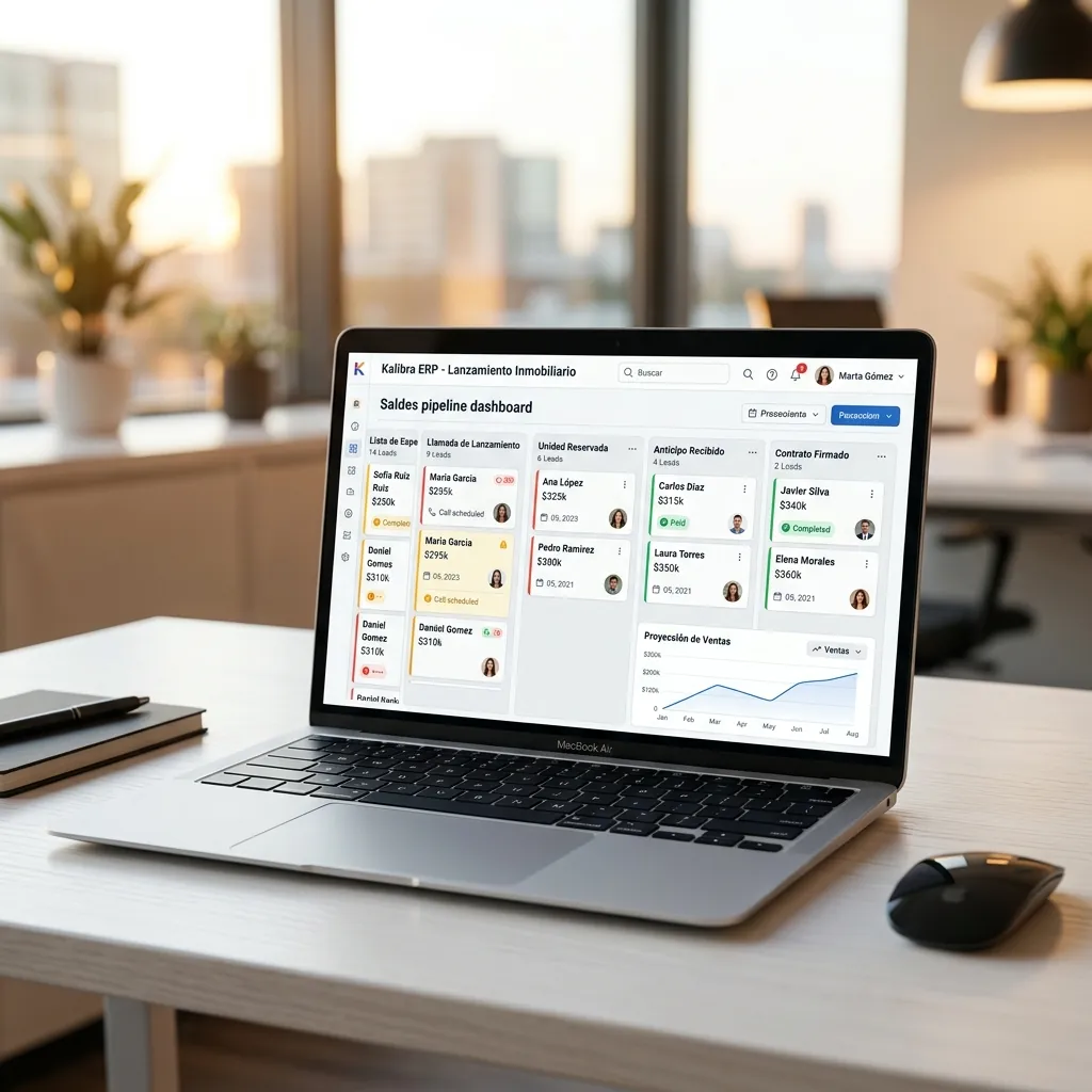 Dashboard de control de preventas de Kalibra mostrando asignación de unidades y lista de espera
