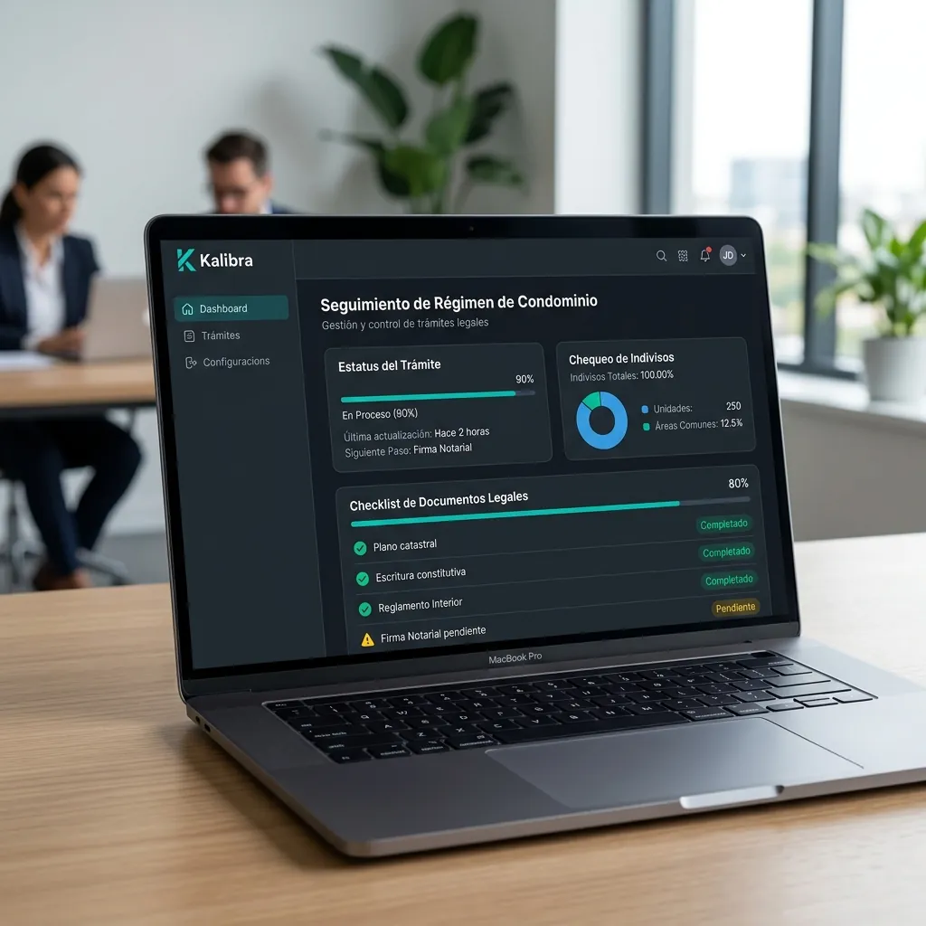 Panel de visualización y checklist del régimen de condominio en el software Kalibra